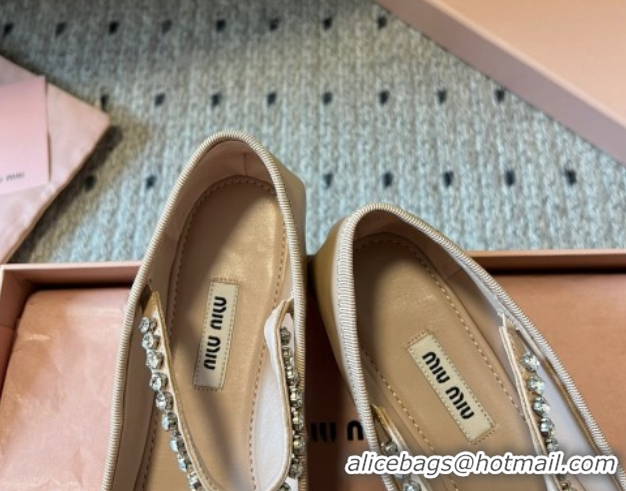 Good Quality Miu Miu Leather Ballerinas Flat with Bow and Strass Band Beige 5F794D 1025044 2025