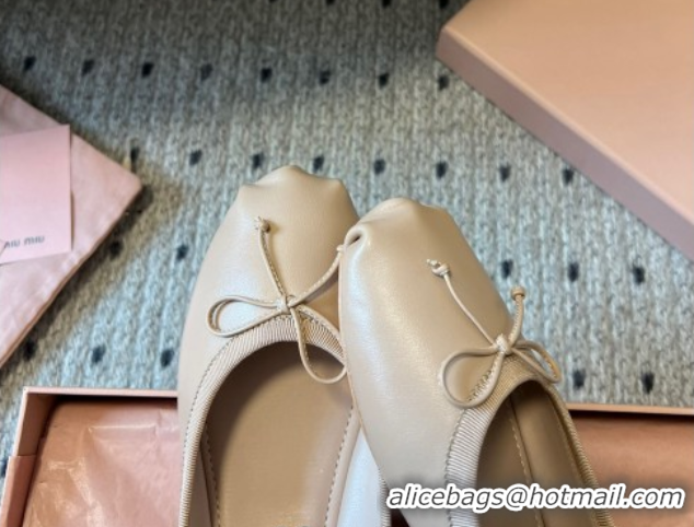 Good Quality Miu Miu Leather Ballerinas Flat with Bow and Strass Band Beige 5F794D 1025044 2025