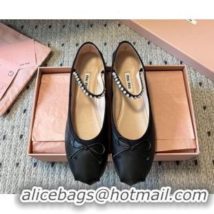 Most Popular Miu Miu Leather Ballerinas Flat with Bow and Strass Band Black 5F794D 1025045 2025