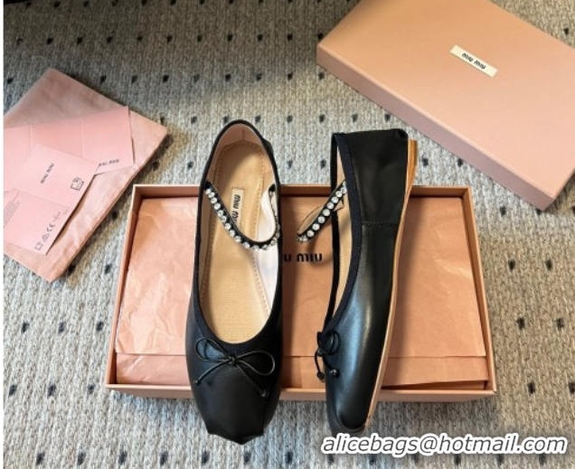 Most Popular Miu Miu Leather Ballerinas Flat with Bow and Strass Band Black 5F794D 1025045 2025