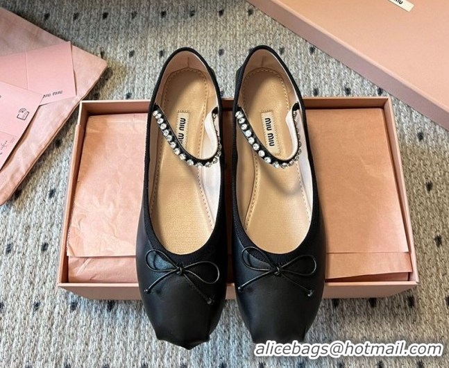 Most Popular Miu Miu Leather Ballerinas Flat with Bow and Strass Band Black 5F794D 1025045 2025