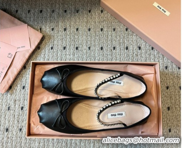 Most Popular Miu Miu Leather Ballerinas Flat with Bow and Strass Band Black 5F794D 1025045 2025