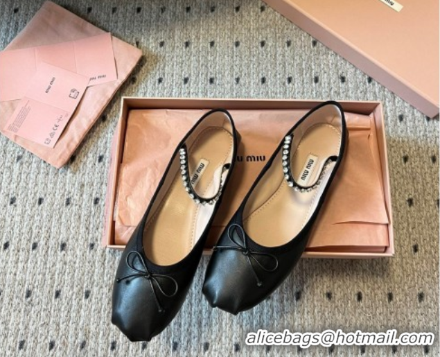 Most Popular Miu Miu Leather Ballerinas Flat with Bow and Strass Band Black 5F794D 1025045 2025