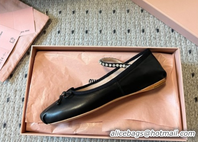 Most Popular Miu Miu Leather Ballerinas Flat with Bow and Strass Band Black 5F794D 1025045 2025