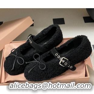 Purchase Miu Miu Shearling Ballerinas Flat with Buckle Strap Black 5F272E 1025048 2025