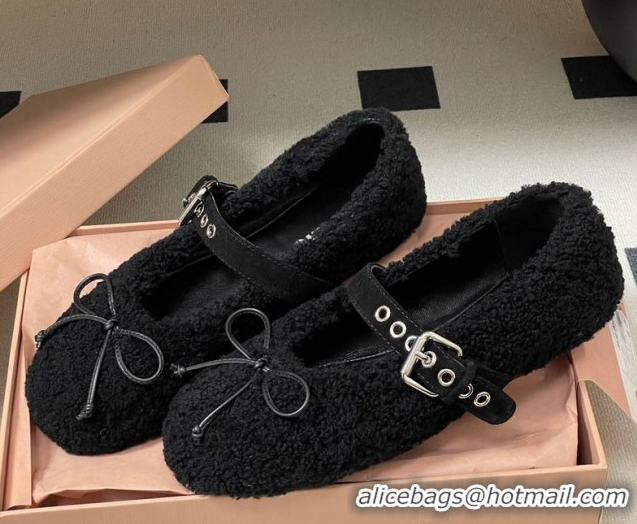 Purchase Miu Miu Shearling Ballerinas Flat with Buckle Strap Black 5F272E 1025048 2025