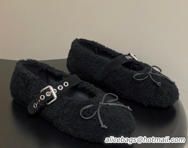 Purchase Miu Miu Shearling Ballerinas Flat with Buckle Strap Black 5F272E 1025048 2025