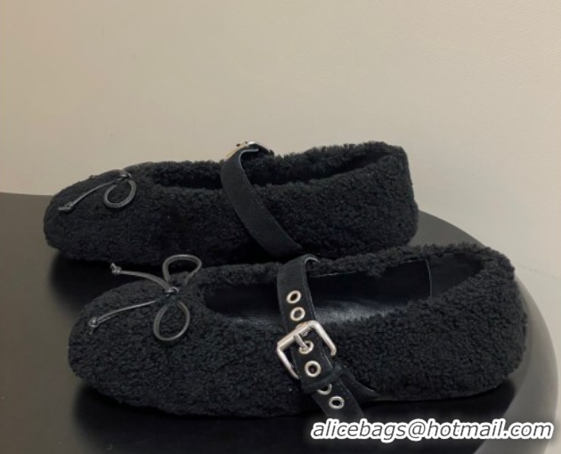 Purchase Miu Miu Shearling Ballerinas Flat with Buckle Strap Black 5F272E 1025048 2025