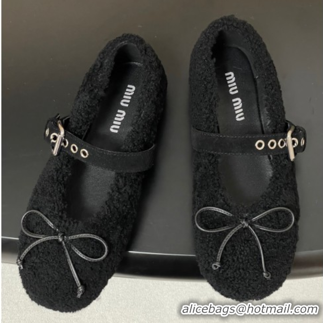 Purchase Miu Miu Shearling Ballerinas Flat with Buckle Strap Black 5F272E 1025048 2025
