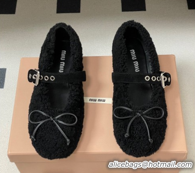 Purchase Miu Miu Shearling Ballerinas Flat with Buckle Strap Black 5F272E 1025048 2025