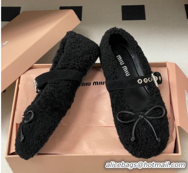 Purchase Miu Miu Shearling Ballerinas Flat with Buckle Strap Black 5F272E 1025048 2025