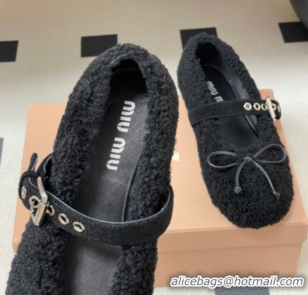 Purchase Miu Miu Shearling Ballerinas Flat with Buckle Strap Black 5F272E 1025048 2025