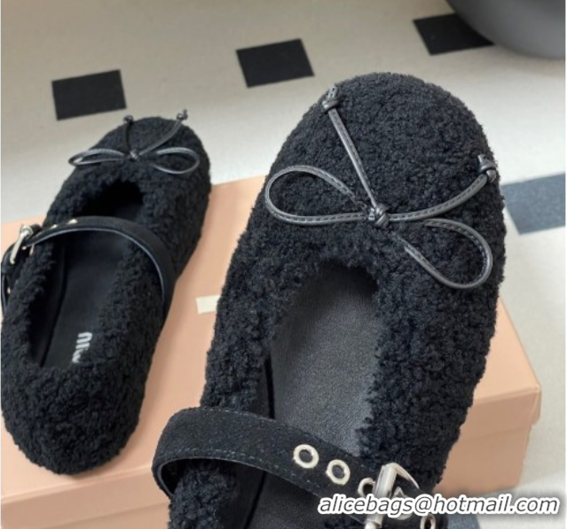 Purchase Miu Miu Shearling Ballerinas Flat with Buckle Strap Black 5F272E 1025048 2025