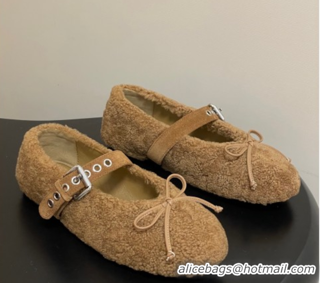Top Design Miu Miu Shearling Ballerinas Flat with Buckle Strap Brown 5F272E 1025050 2025