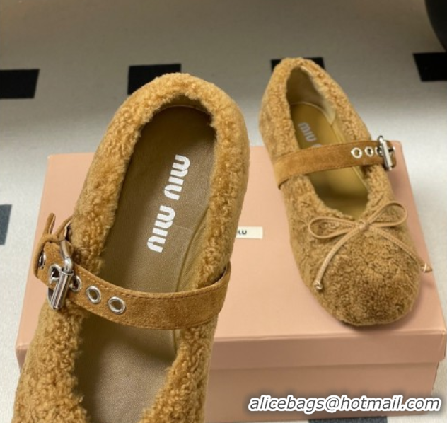 Top Design Miu Miu Shearling Ballerinas Flat with Buckle Strap Brown 5F272E 1025050 2025