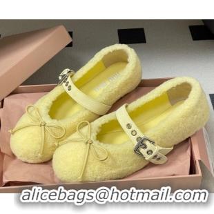 Unique Style Miu Miu Shearling Ballerinas Flat with Buckle Strap Yellow 5F272E 1025051 2025