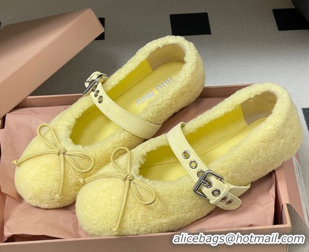 Unique Style Miu Miu Shearling Ballerinas Flat with Buckle Strap Yellow 5F272E 1025051 2025
