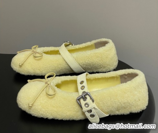 Unique Style Miu Miu Shearling Ballerinas Flat with Buckle Strap Yellow 5F272E 1025051 2025