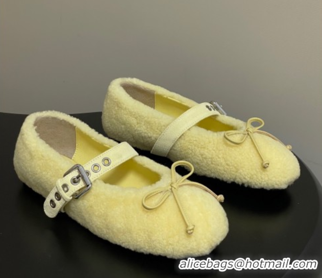 Unique Style Miu Miu Shearling Ballerinas Flat with Buckle Strap Yellow 5F272E 1025051 2025