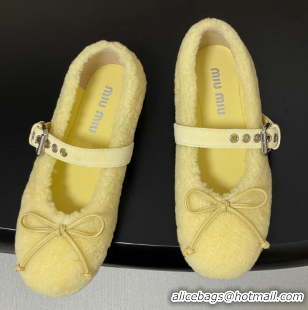 Unique Style Miu Miu Shearling Ballerinas Flat with Buckle Strap Yellow 5F272E 1025051 2025