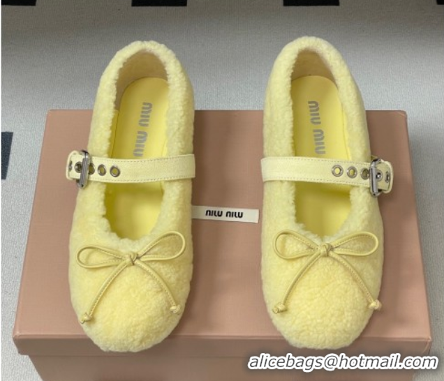 Unique Style Miu Miu Shearling Ballerinas Flat with Buckle Strap Yellow 5F272E 1025051 2025