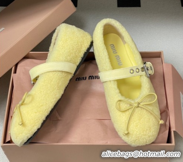 Unique Style Miu Miu Shearling Ballerinas Flat with Buckle Strap Yellow 5F272E 1025051 2025