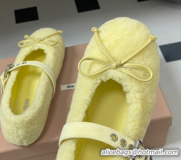 Unique Style Miu Miu Shearling Ballerinas Flat with Buckle Strap Yellow 5F272E 1025051 2025