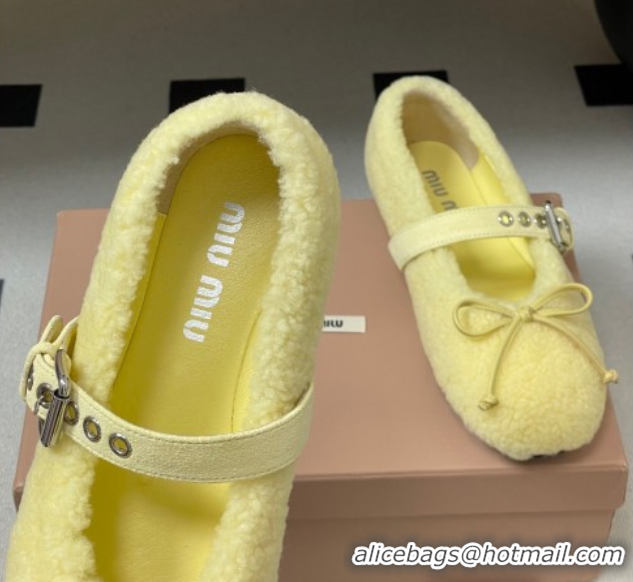 Unique Style Miu Miu Shearling Ballerinas Flat with Buckle Strap Yellow 5F272E 1025051 2025