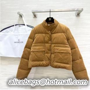 Spot Bulk Moncler Essarts Braided Trim Corduroy Short Down Jacket M8069 Beige