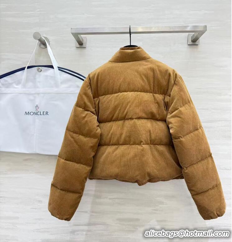 Spot Bulk Moncler Essarts Braided Trim Corduroy Short Down Jacket M8069 Beige