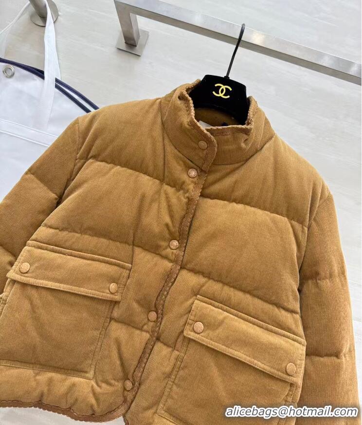 Spot Bulk Moncler Essarts Braided Trim Corduroy Short Down Jacket M8069 Beige