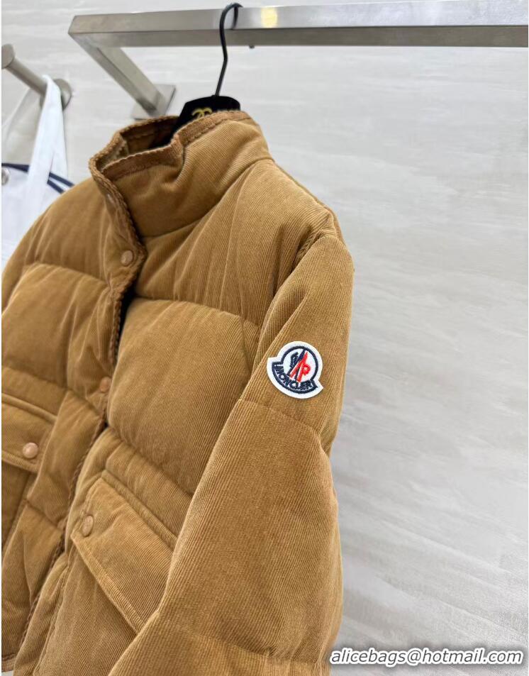 Spot Bulk Moncler Essarts Braided Trim Corduroy Short Down Jacket M8069 Beige