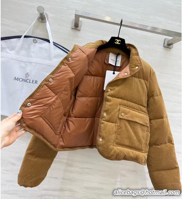 Spot Bulk Moncler Essarts Braided Trim Corduroy Short Down Jacket M8069 Beige