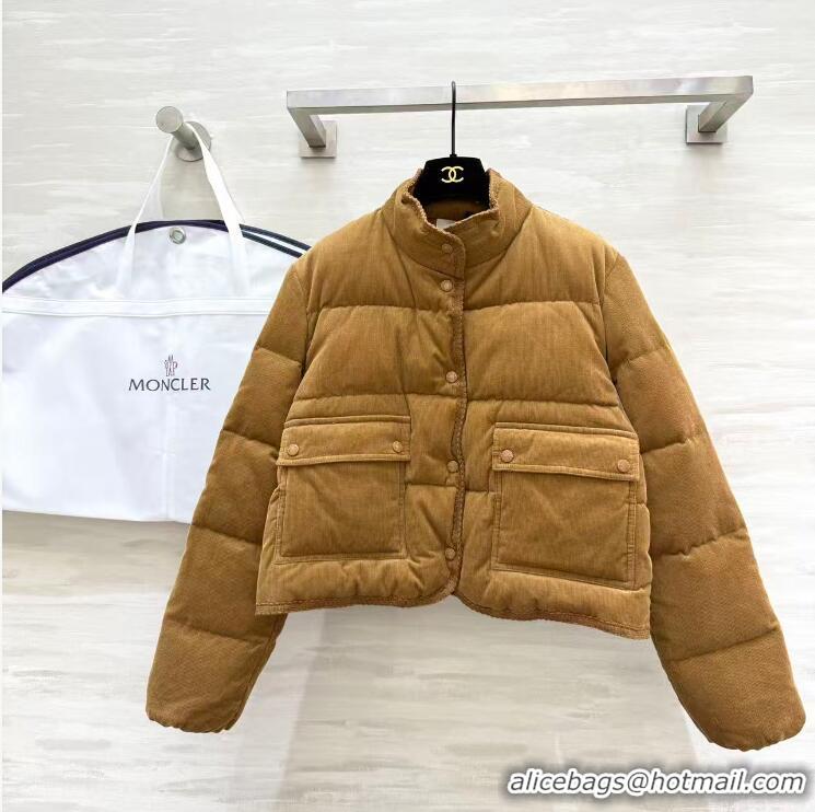 Spot Bulk Moncler Essarts Braided Trim Corduroy Short Down Jacket M8069 Beige