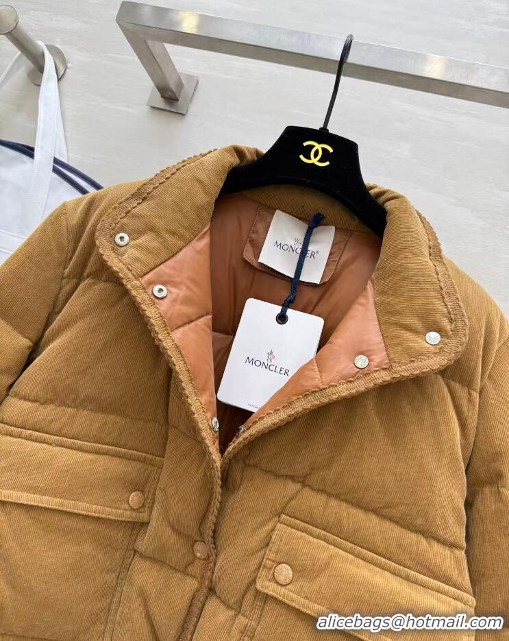 Spot Bulk Moncler Essarts Braided Trim Corduroy Short Down Jacket M8069 Beige