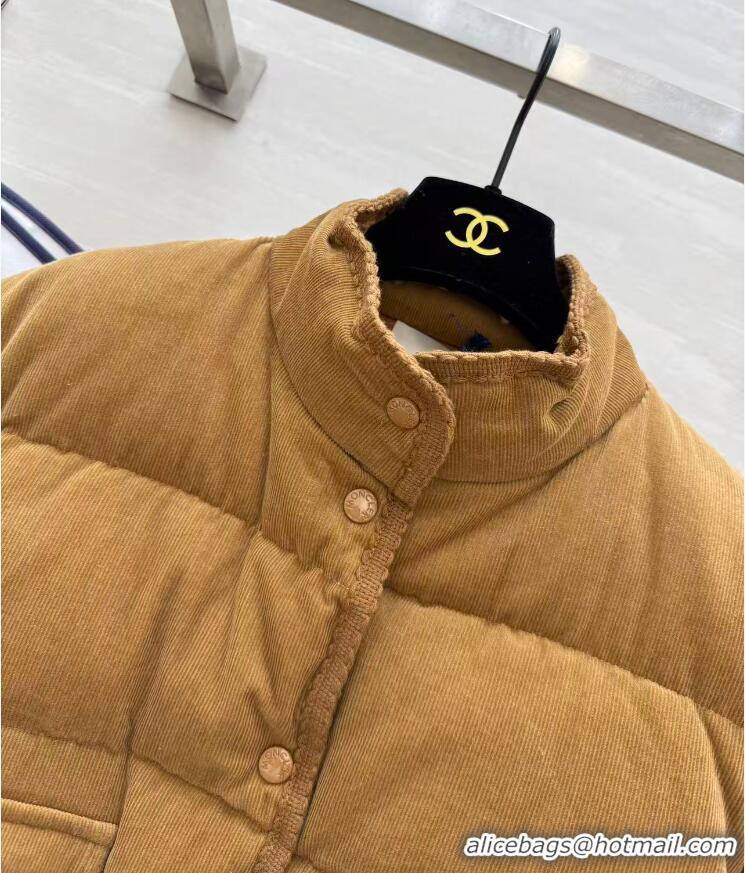 Spot Bulk Moncler Essarts Braided Trim Corduroy Short Down Jacket M8069 Beige