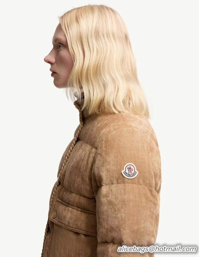 Spot Bulk Moncler Essarts Braided Trim Corduroy Short Down Jacket M8069 Beige