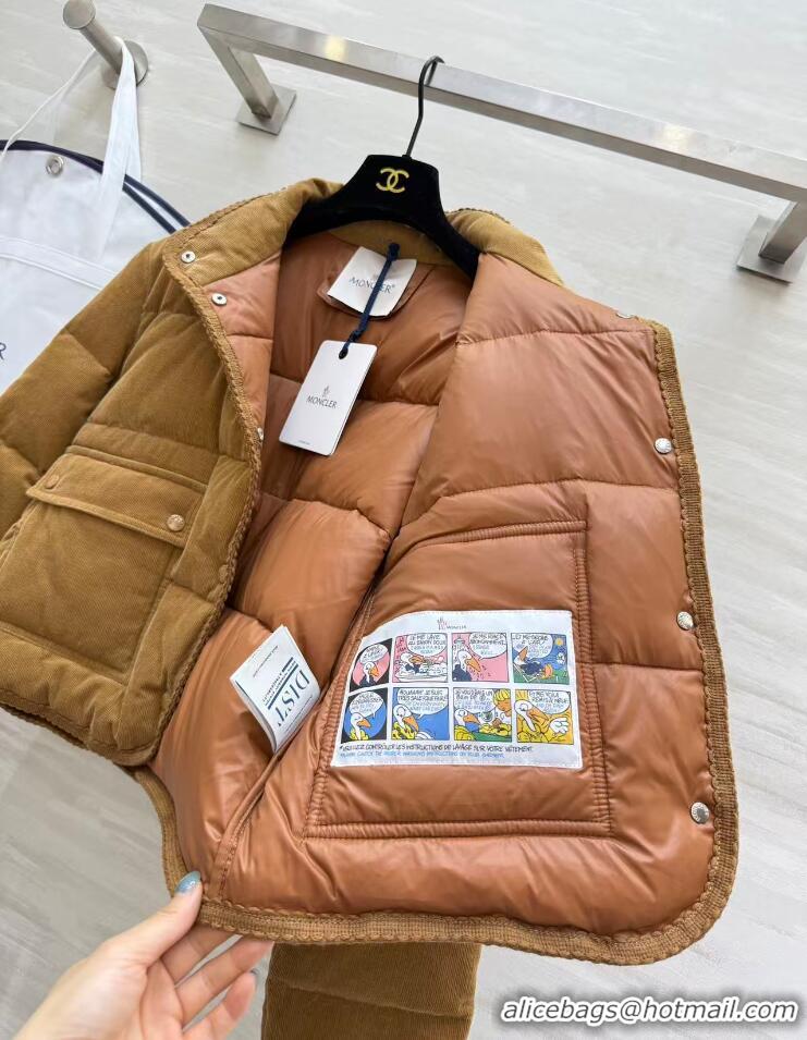 Spot Bulk Moncler Essarts Braided Trim Corduroy Short Down Jacket M8069 Beige