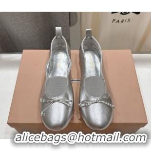Best Product Miu Miu Elan Nappa Leather Ballerinas Flat with Bow and Elastic Gusset Silver 5F552E 1025052 2025