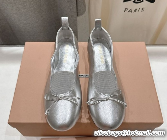Best Product Miu Miu Elan Nappa Leather Ballerinas Flat with Bow and Elastic Gusset Silver 5F552E 1025052 2025