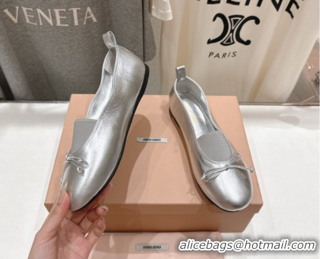 Best Product Miu Miu Elan Nappa Leather Ballerinas Flat with Bow and Elastic Gusset Silver 5F552E 1025052 2025