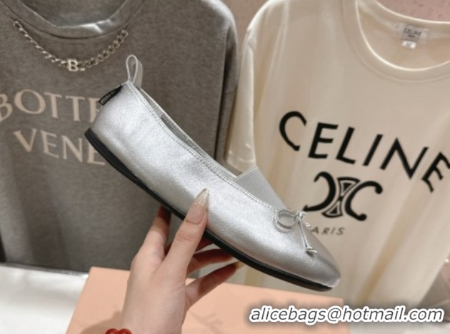 Best Product Miu Miu Elan Nappa Leather Ballerinas Flat with Bow and Elastic Gusset Silver 5F552E 1025052 2025