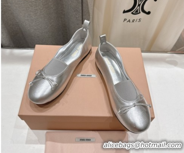 Best Product Miu Miu Elan Nappa Leather Ballerinas Flat with Bow and Elastic Gusset Silver 5F552E 1025052 2025