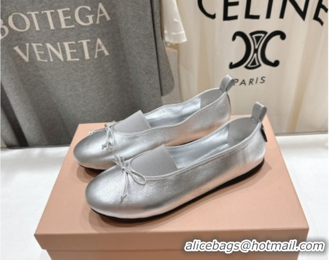 Best Product Miu Miu Elan Nappa Leather Ballerinas Flat with Bow and Elastic Gusset Silver 5F552E 1025052 2025