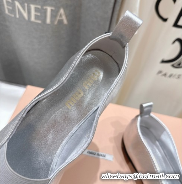 Best Product Miu Miu Elan Nappa Leather Ballerinas Flat with Bow and Elastic Gusset Silver 5F552E 1025052 2025