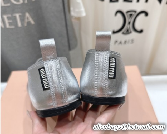Best Product Miu Miu Elan Nappa Leather Ballerinas Flat with Bow and Elastic Gusset Silver 5F552E 1025052 2025