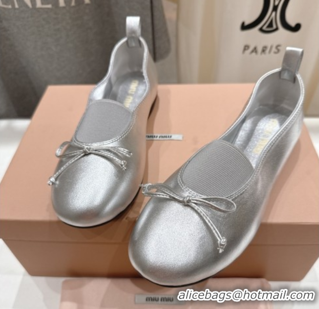 Best Product Miu Miu Elan Nappa Leather Ballerinas Flat with Bow and Elastic Gusset Silver 5F552E 1025052 2025
