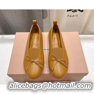 Durable Miu Miu Elan Nappa Leather Ballerinas Flat with Bow and Elastic Gusset Yellow 5F552E 1025053 2025
