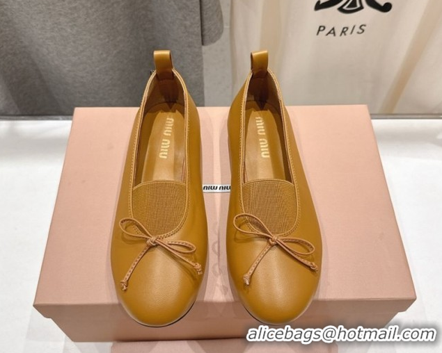 Durable Miu Miu Elan Nappa Leather Ballerinas Flat with Bow and Elastic Gusset Yellow 5F552E 1025053 2025