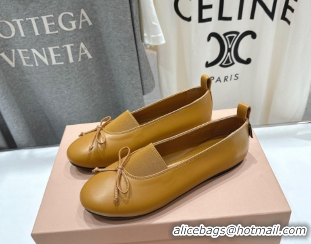 Durable Miu Miu Elan Nappa Leather Ballerinas Flat with Bow and Elastic Gusset Yellow 5F552E 1025053 2025